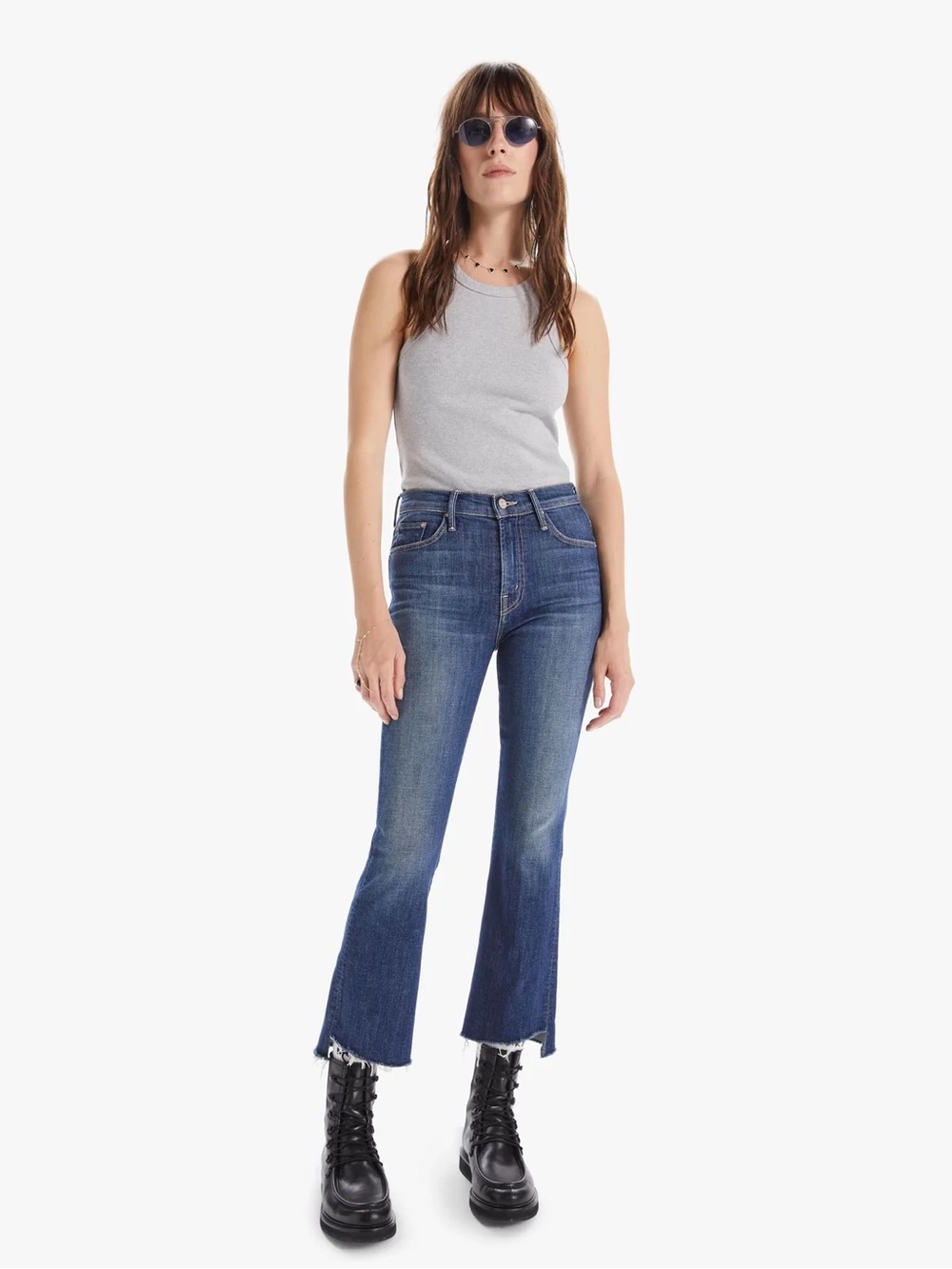 MOTHER Jeans The Insider Crop Step Fray Denim in Girl Crush Wash
